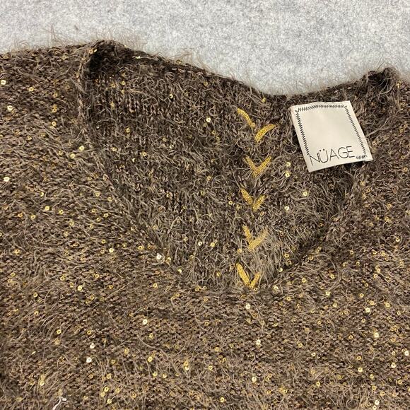 NUAGE sweater womens L fuzzy lace Christmas statement sparkle anne fontaine bold - Picture 7 of 10